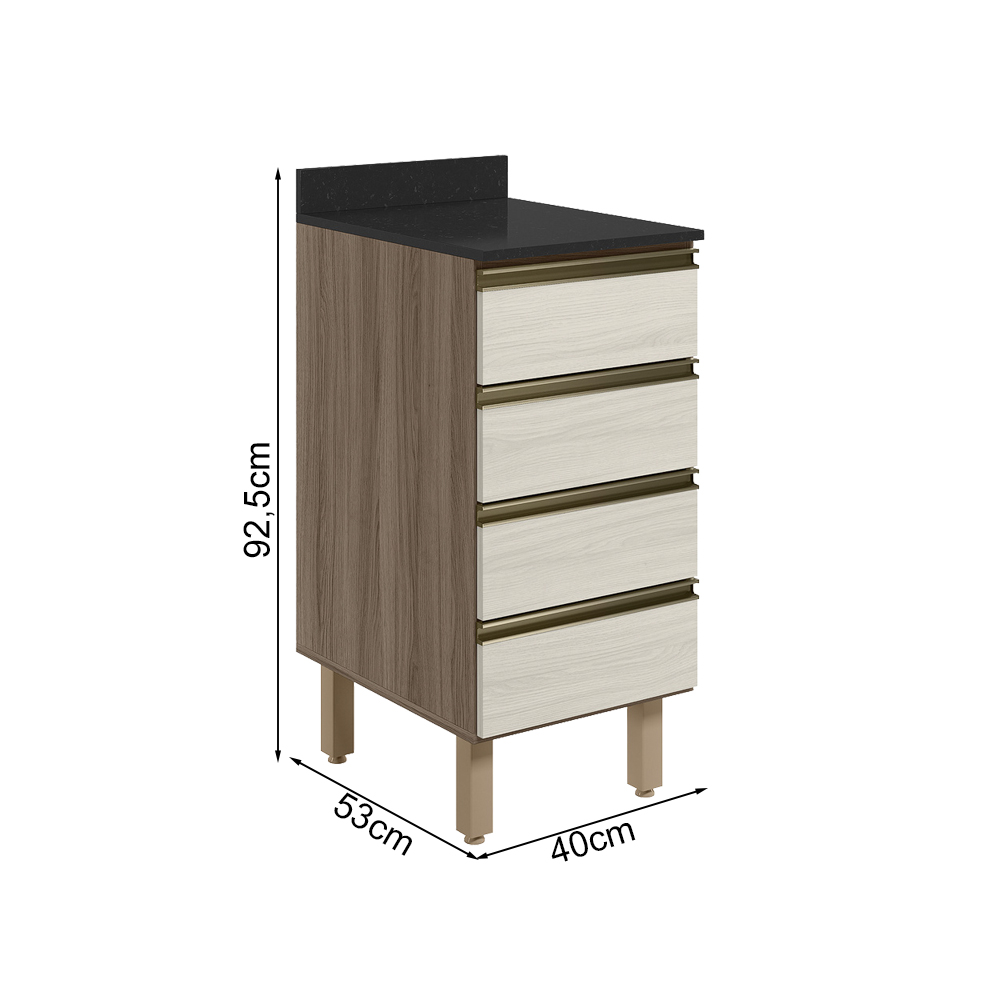 Balcao Com Tampo 4G 40 cm MDF Kali 16410 Carvalho Toq Bianco Toq Nicioli