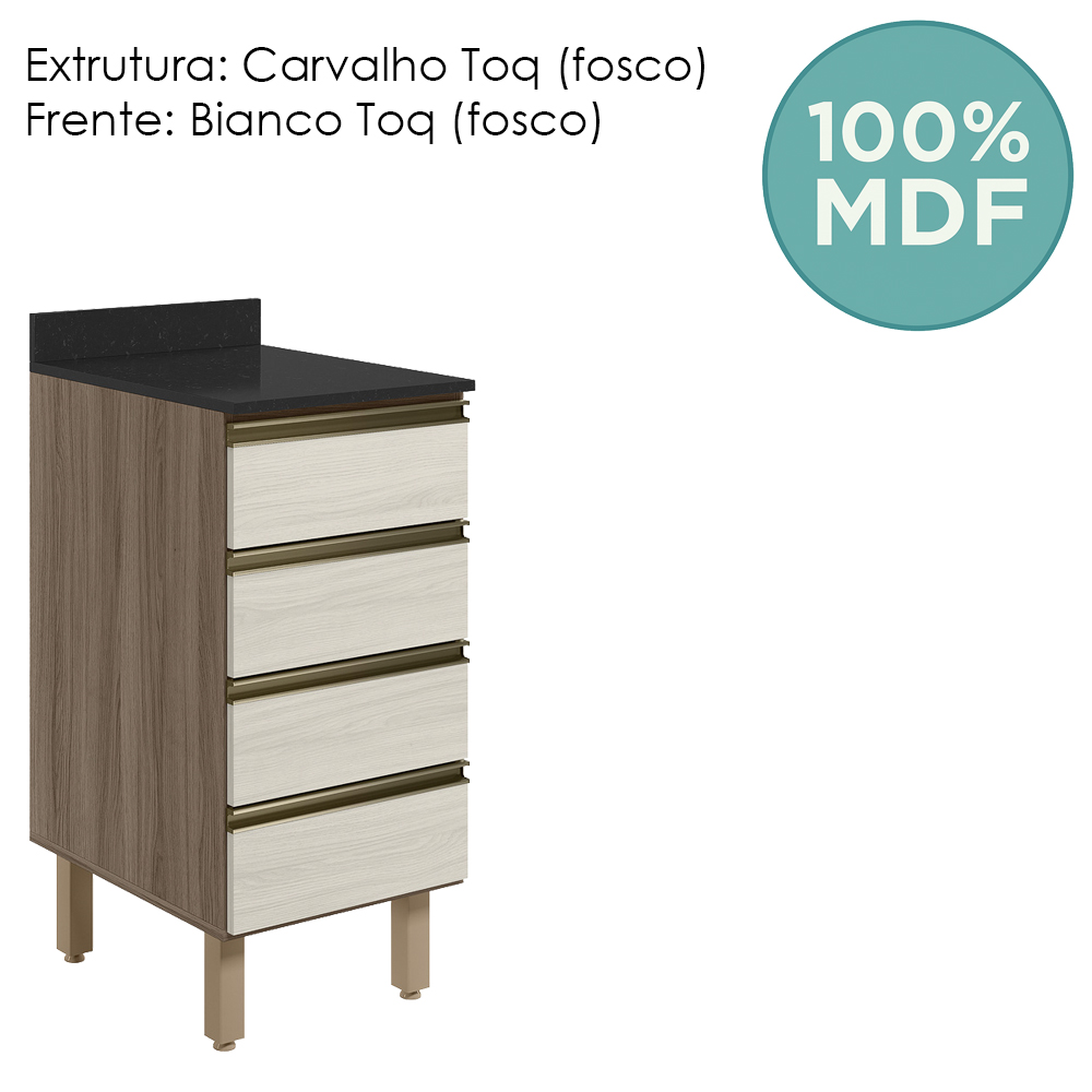 Balcao Com Tampo 4G 40 cm MDF Kali 16410 Carvalho Toq Bianco Toq Nicioli