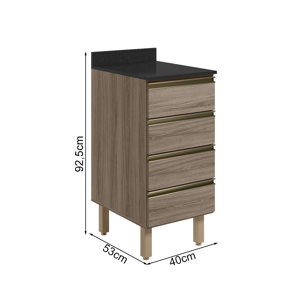 Balcao Com Tampo 4G 40 cm MDF Kali 16410 Carvalho Toq Carvalho Toq Nicioli
