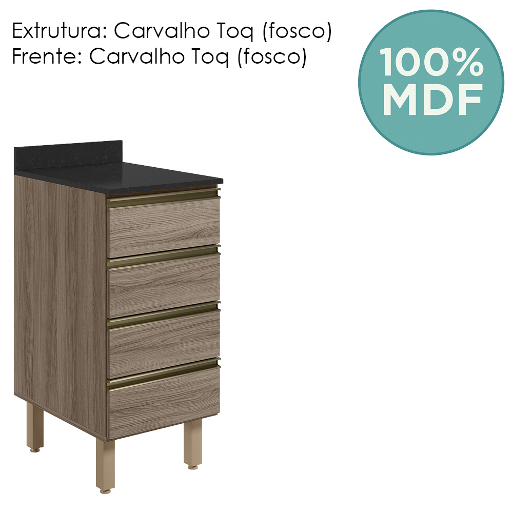Balcao Com Tampo 4G 40 cm MDF Kali 16410 Carvalho Toq Carvalho Toq Nicioli