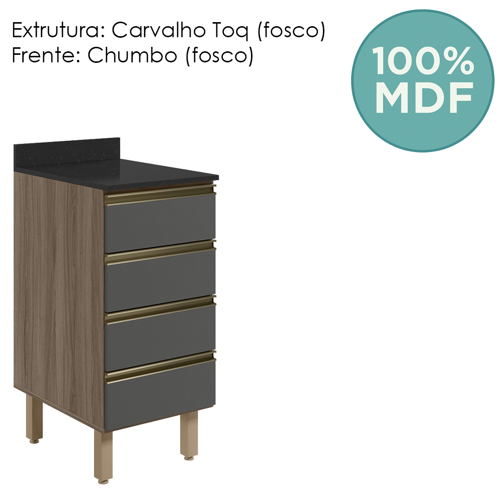 Balcao Com Tampo 4G 40 cm MDF Kali 16410 Carvalho Toq Chumbo Nicioli