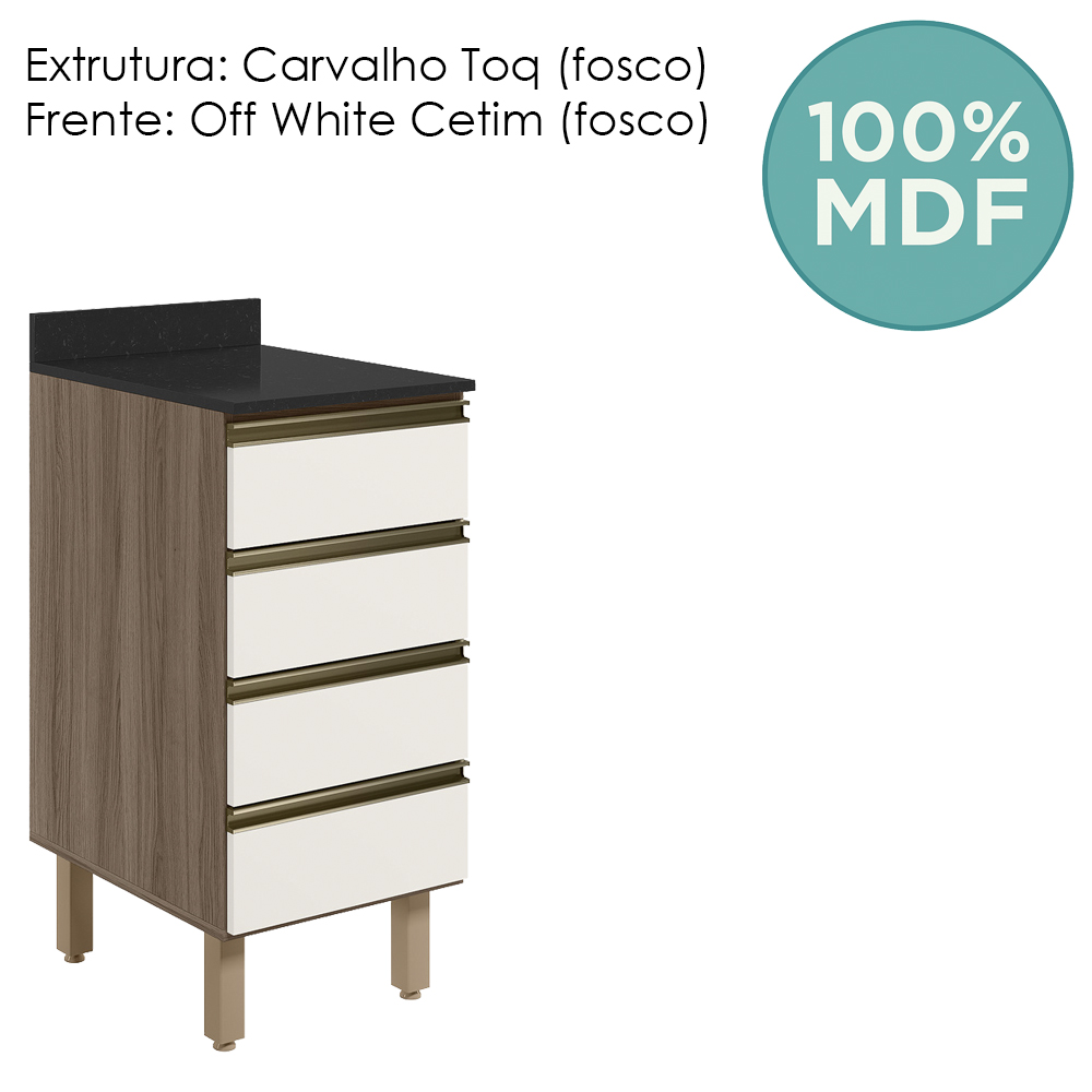 Balcao Com Tampo 4G 40 cm MDF Kali 16410 Carvalho Toq Off White Cetim Nicioli