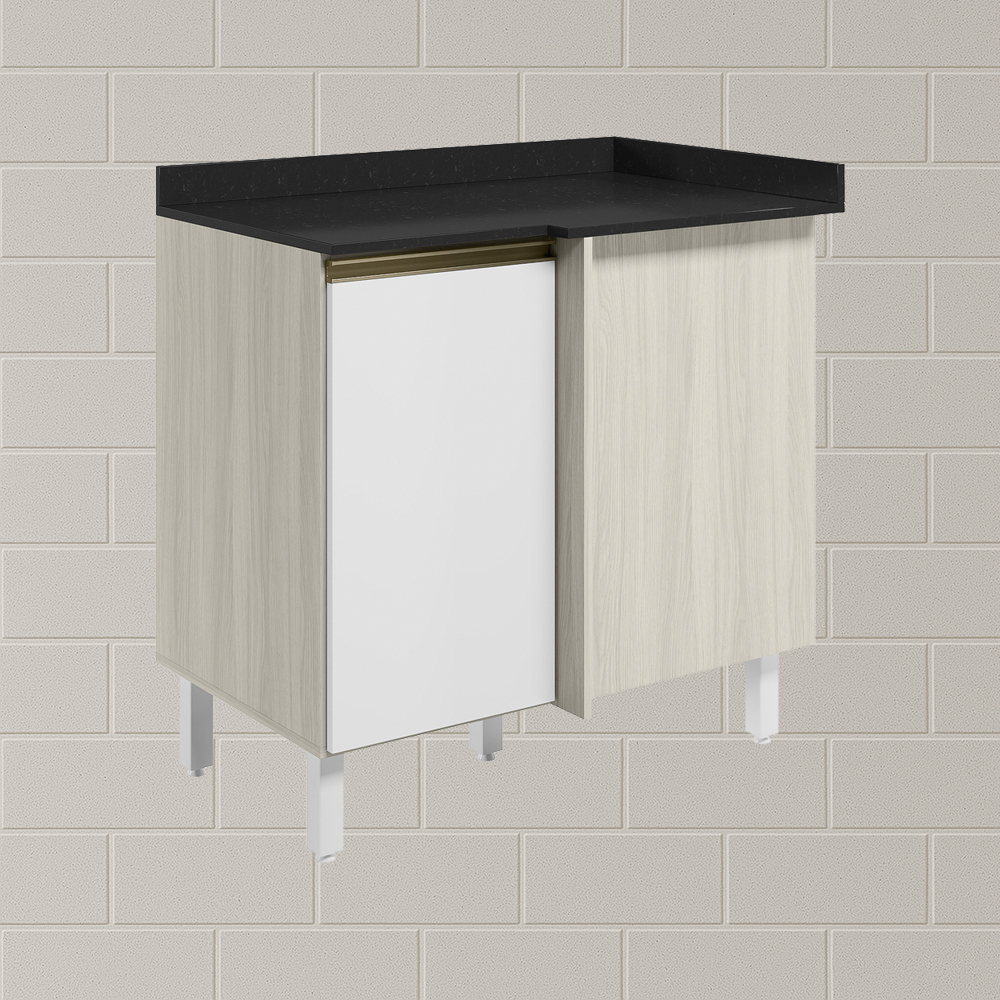 Balcao Com Tampo Canto Reto MDF Kali 12227 Bianco Toq Branco Uv Nicioli
