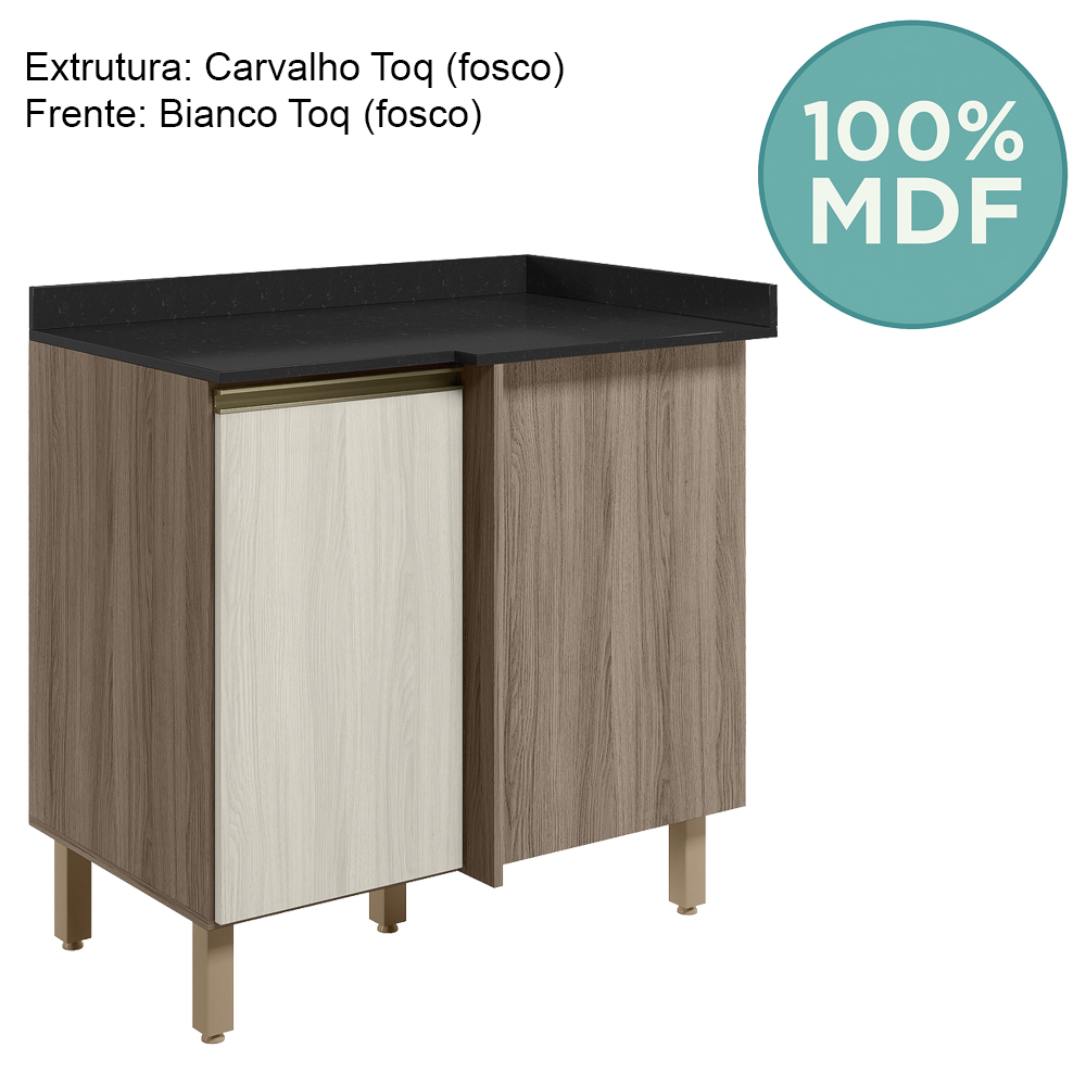 Balcao Com Tampo Canto Reto MDF Kali 12227 Carvalho Toq Bianco Toq Nicioli