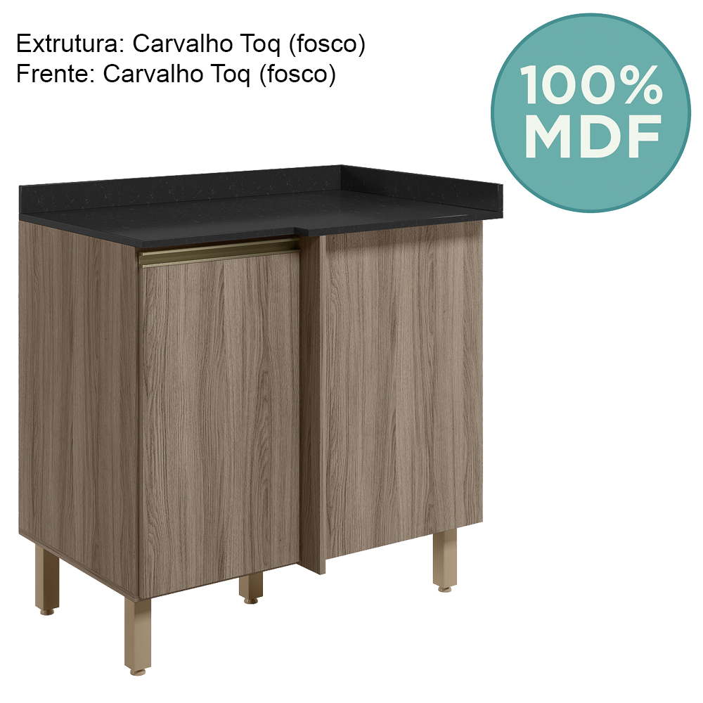 Balcao Com Tampo Canto Reto MDF Kali 12227 Carvalho Toq Carvalho Toq Nicioli