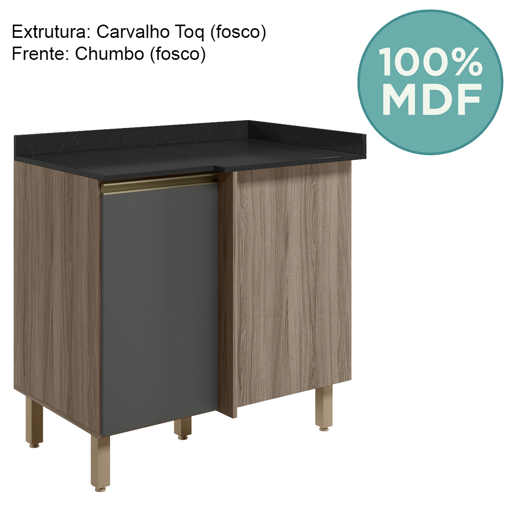 Balcao Com Tampo Canto Reto MDF Kali 12227 Carvalho Toq Chumbo Nicioli