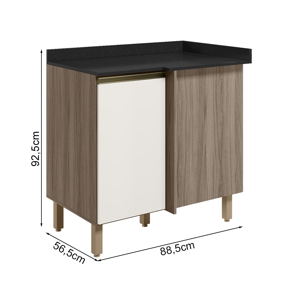 Balcao Com Tampo Canto Reto MDF Kali 12227 Carvalho Toq Off White Cetim Nicioli