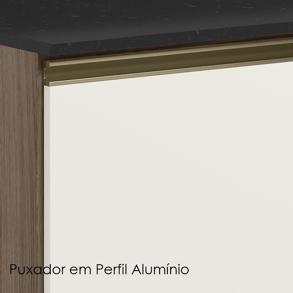 Balcao Com Tampo Canto Reto MDF Kali 12227 Carvalho Toq Off White Cetim Nicioli