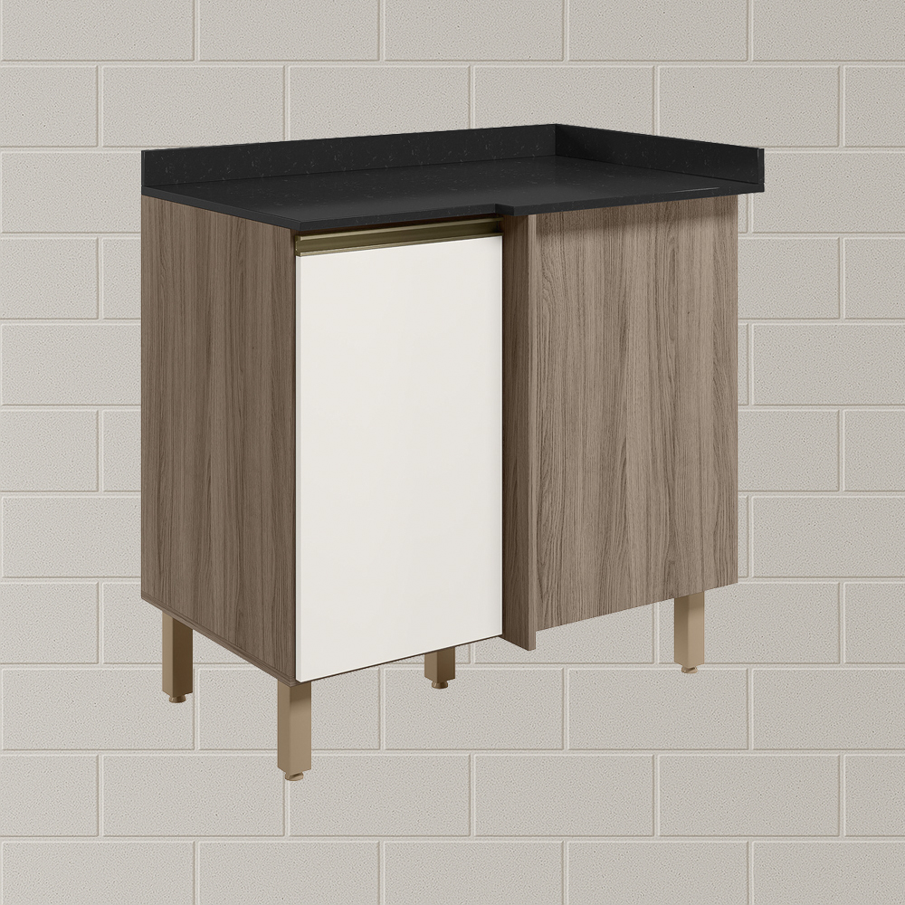 Balcao Com Tampo Canto Reto MDF Kali 12227 Carvalho Toq Off White Cetim Nicioli