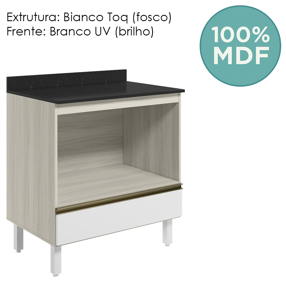 Balcao Nicho Forno 80cm MDF Kali 16406 Bianco Toq Branco Uv Nicioli