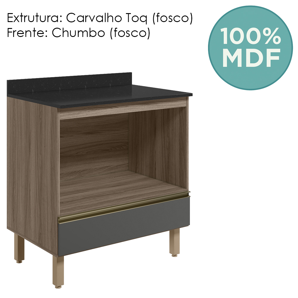 Balcao Nicho Forno 80cm MDF Kali 16406 Carvalho Toq Chumbo Nicioli