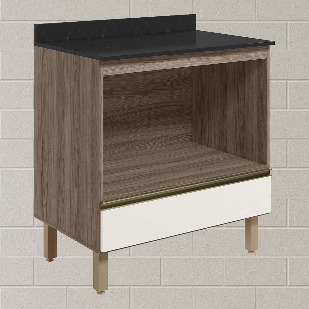 Balcao Nicho Forno 80cm MDF Kali 16406 Carvalho Toq Off White Cetim Nicioli