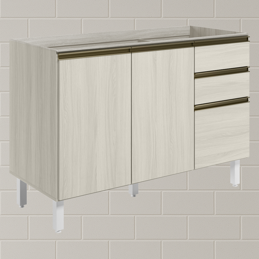 Balcao Para Pia 2P 3G 120cm MDF Kali 16417 Bianco Toq Bianco Toq Nicioli