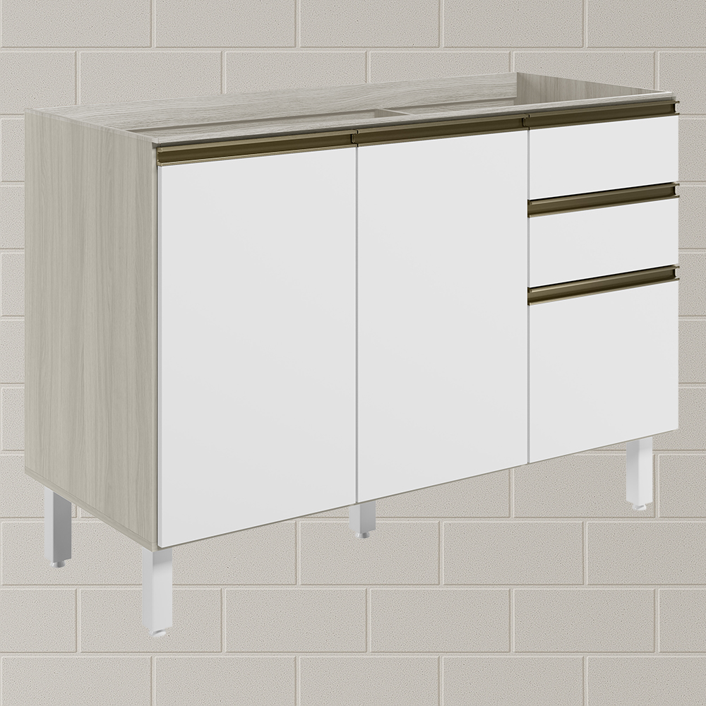 Balcao Para Pia 2P 3G 120cm MDF Kali 16417 Bianco Toq Branco Uv Nicioli