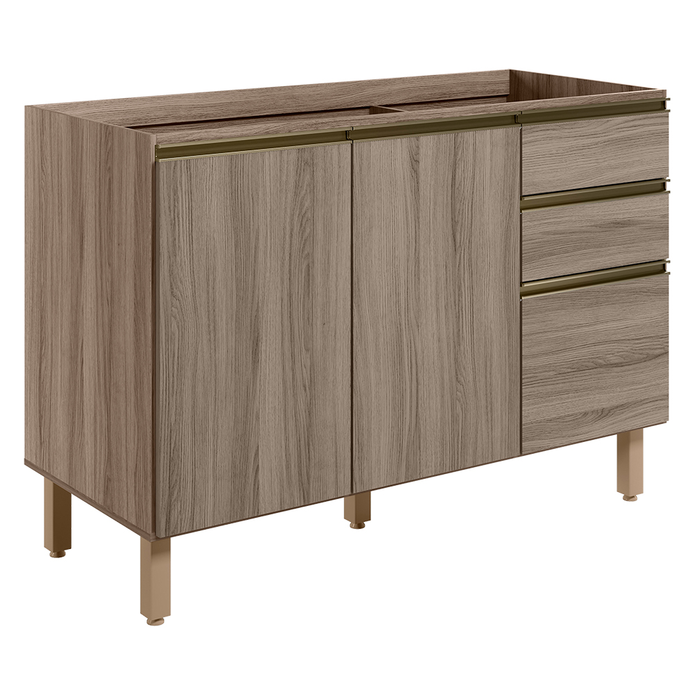 Balcao Para Pia 2P 3G 120cm MDF Kali 16417 Carvalho Toq Carvalho Toq Nicioli
