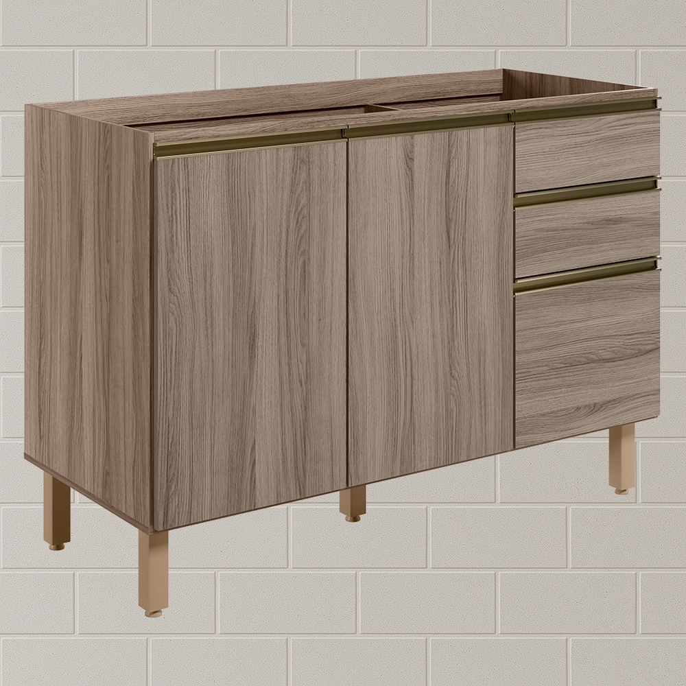 Balcao Para Pia 2P 3G 120cm MDF Kali 16417 Carvalho Toq Carvalho Toq Nicioli