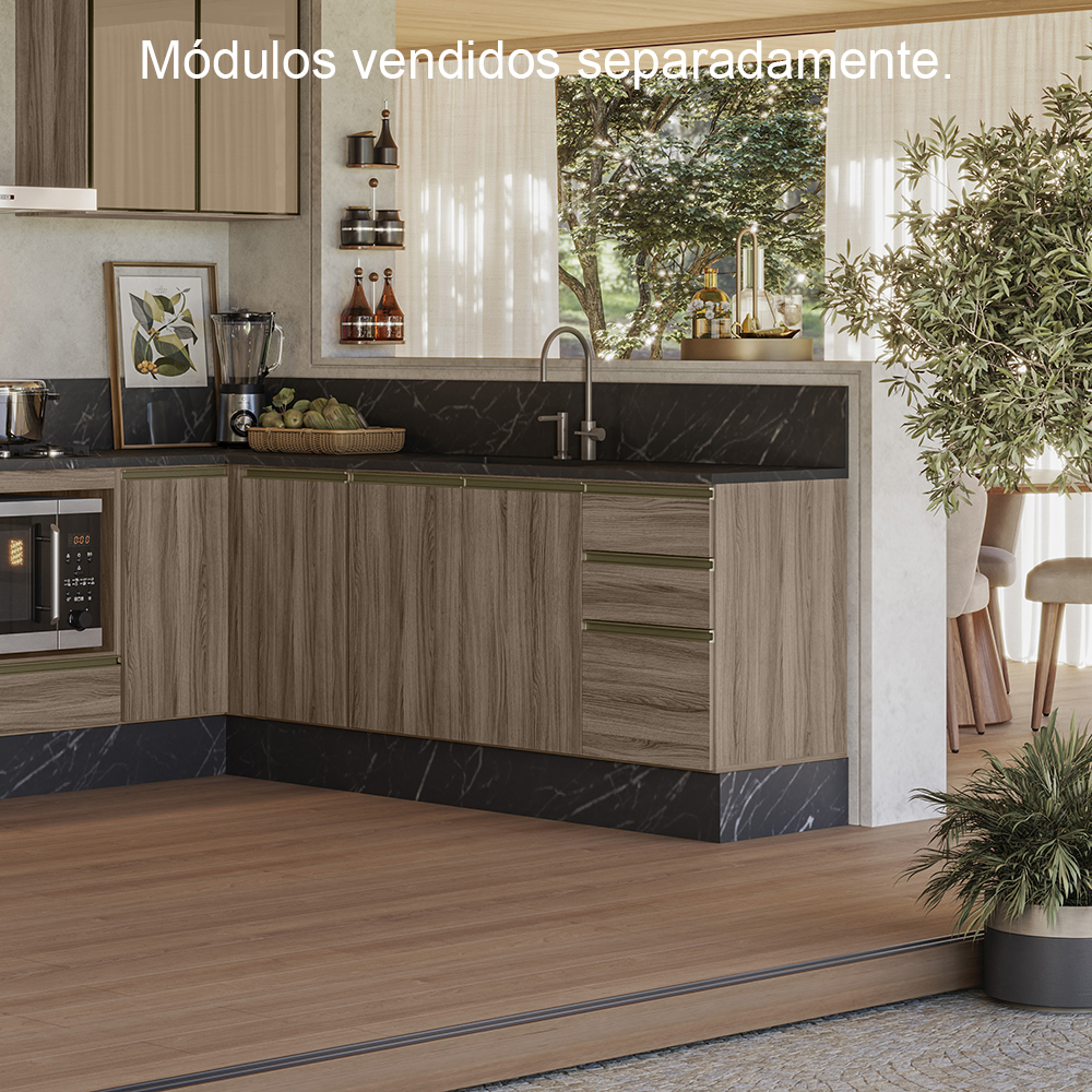Balcao Para Pia 2P 3G 120cm MDF Kali 16417 Carvalho Toq Carvalho Toq Nicioli