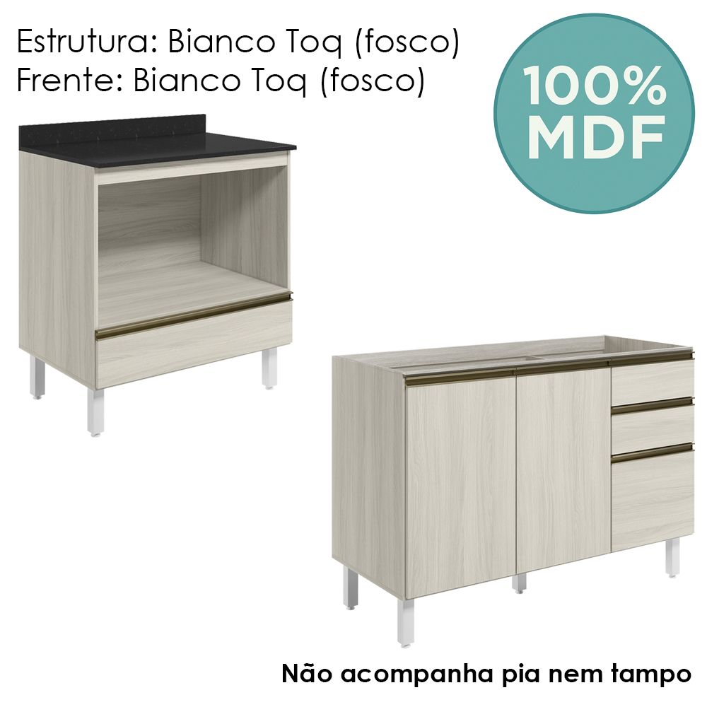 Balcao Pia e Balcao Forno MDF Kali Bianco Toq Bianco Toq Nicioli