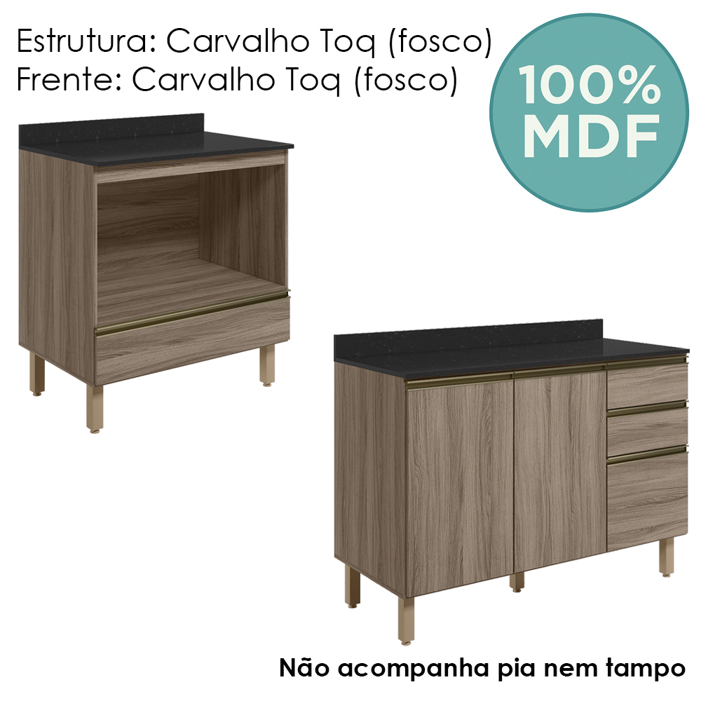 Balcao Pia e Balcao Forno MDF Kali Carvalho Toq Carvalho Toq Nicioli