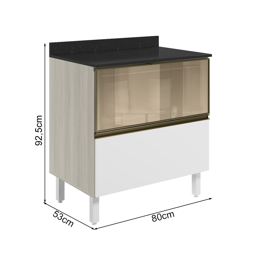Balcao Tampo 2G Vidro 80cm MDF Kali 16415 Bianco Toq Branco Uv Nicioli