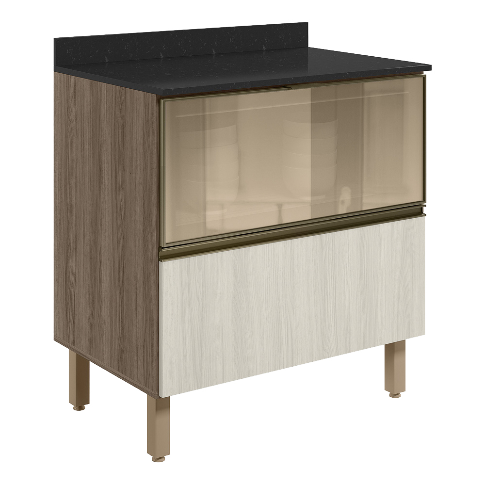 Balcao Tampo 2G Vidro 80cm MDF Kali 16415 Carvalho Toq Bianco Toq Nicioli