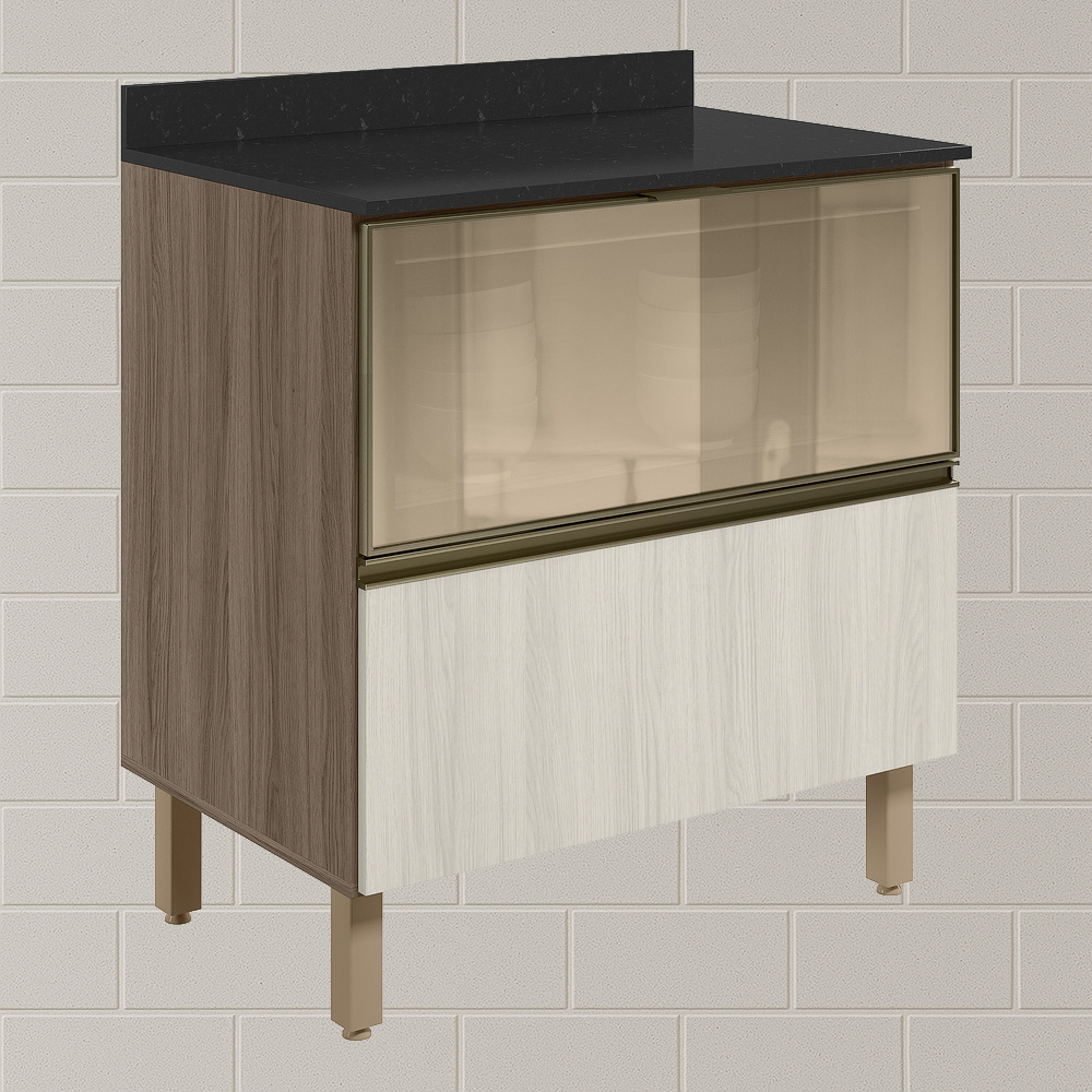 Balcao Tampo 2G Vidro 80cm MDF Kali 16415 Carvalho Toq Bianco Toq Nicioli