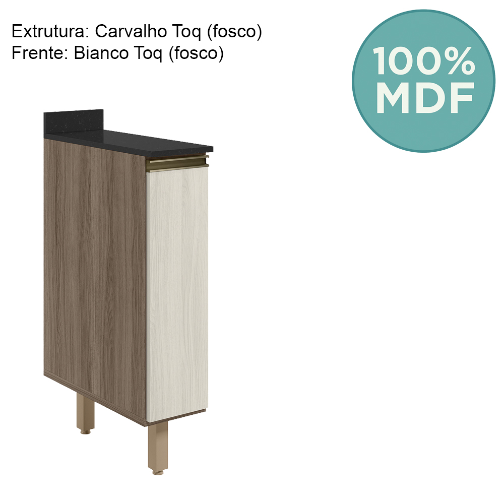 Balcao com Tampo 1P 20cm MDF Kali 16796 Carvalho Toq Bianco Toq Nicioli