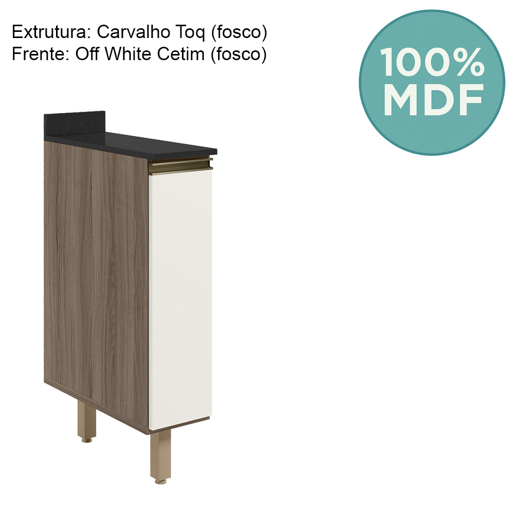 Balcao com Tampo 1P 20cm MDF Kali 16796 Carvalho Toq Off White Cetim Nicioli