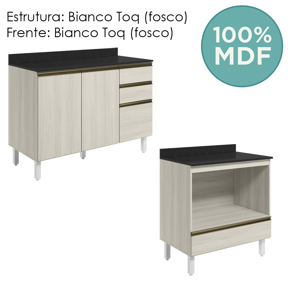 Balcao com Tampo e Balcao Forno MDF Kali Bianco Toq Bianco Toq Nicioli