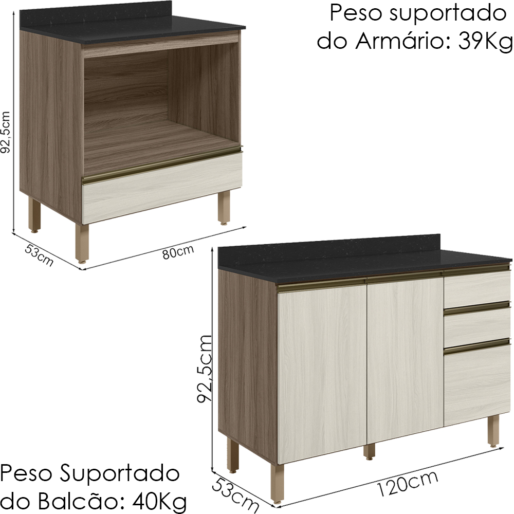 Balcao com Tampo e Balcao Forno MDF Kali Carvalho Toq Bianco Toq Nicioli