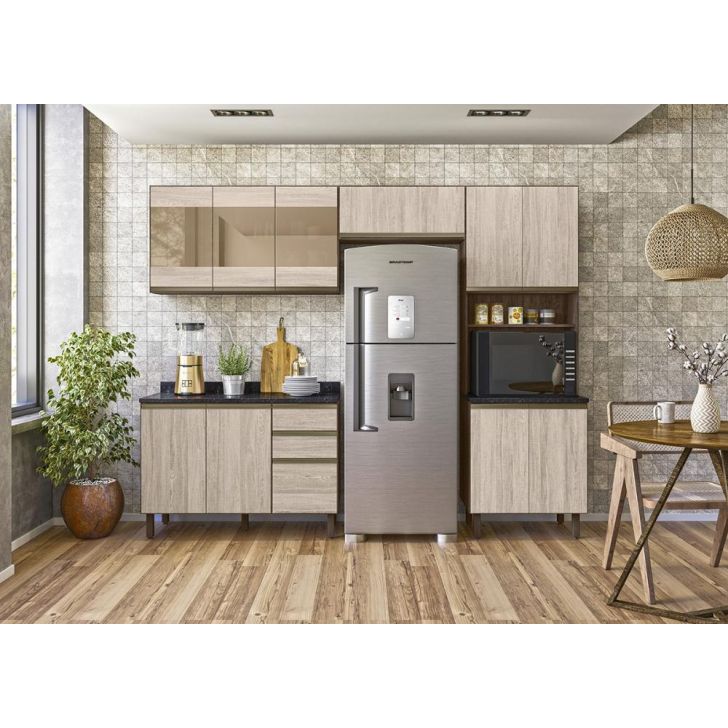 Cozinha Completa Modulada 18 Peças Ii 100% MDF Kali Premium Amendoa Arezzo  Rust Nicioli