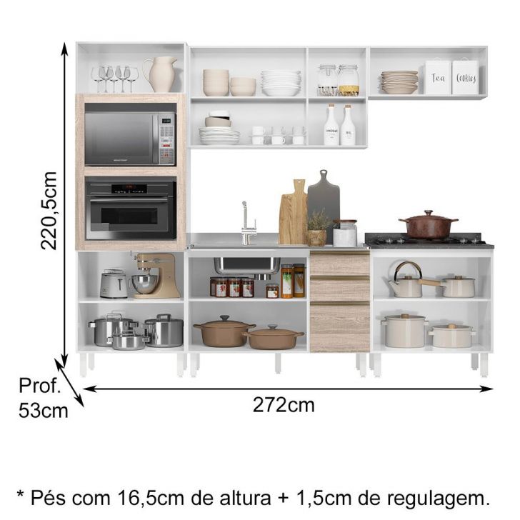 Cozinha de Canto Modulada Kali Premium 11 Peças Branco/Arezzo Rústico -  Nicioli - PRMoveis