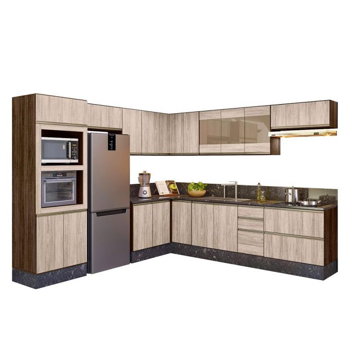 Cozinha Completa Modulada 18 Peças Ii 100% MDF Kali Premium Amendoa Arezzo  Rust Nicioli