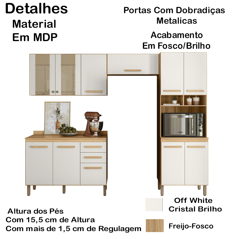 Cozinha Modulada 4 Peças 17009 Freijo Off White Cristal Nicioli
