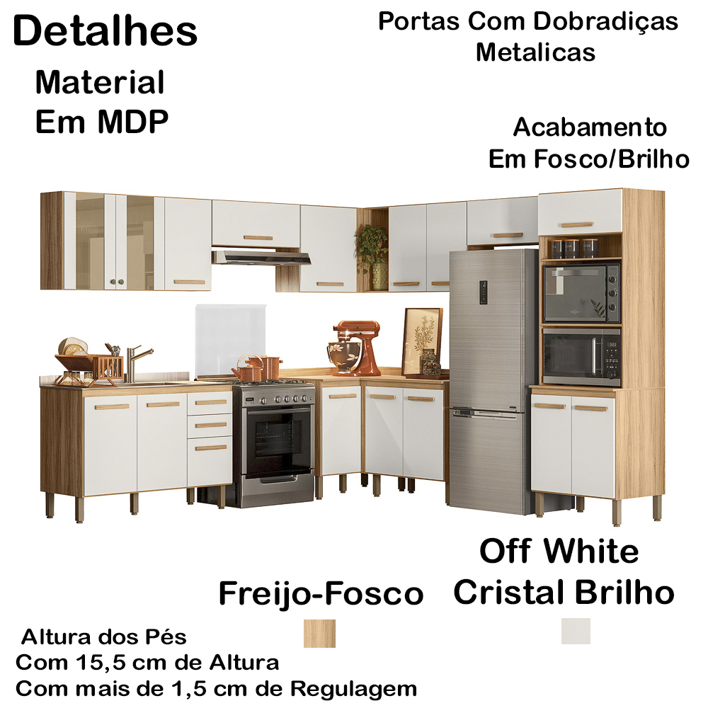 Cozinha Modulada 9 Peças 17018 Freijo Off White Cristal Nicioli