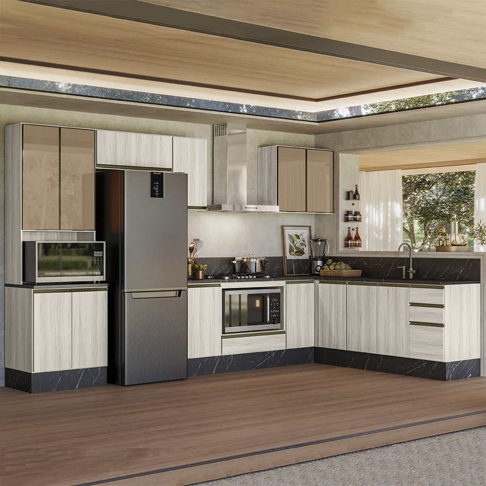 Cozinha Modulada 9 Peças MDF Kali Bianco Toq Bianco Toq Nicioli