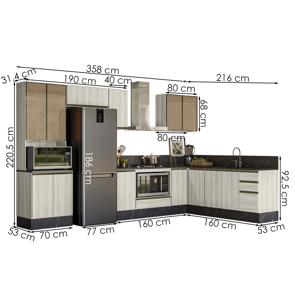 Cozinha Modulada 9 Peças MDF Kali Bianco Toq Bianco Toq Nicioli