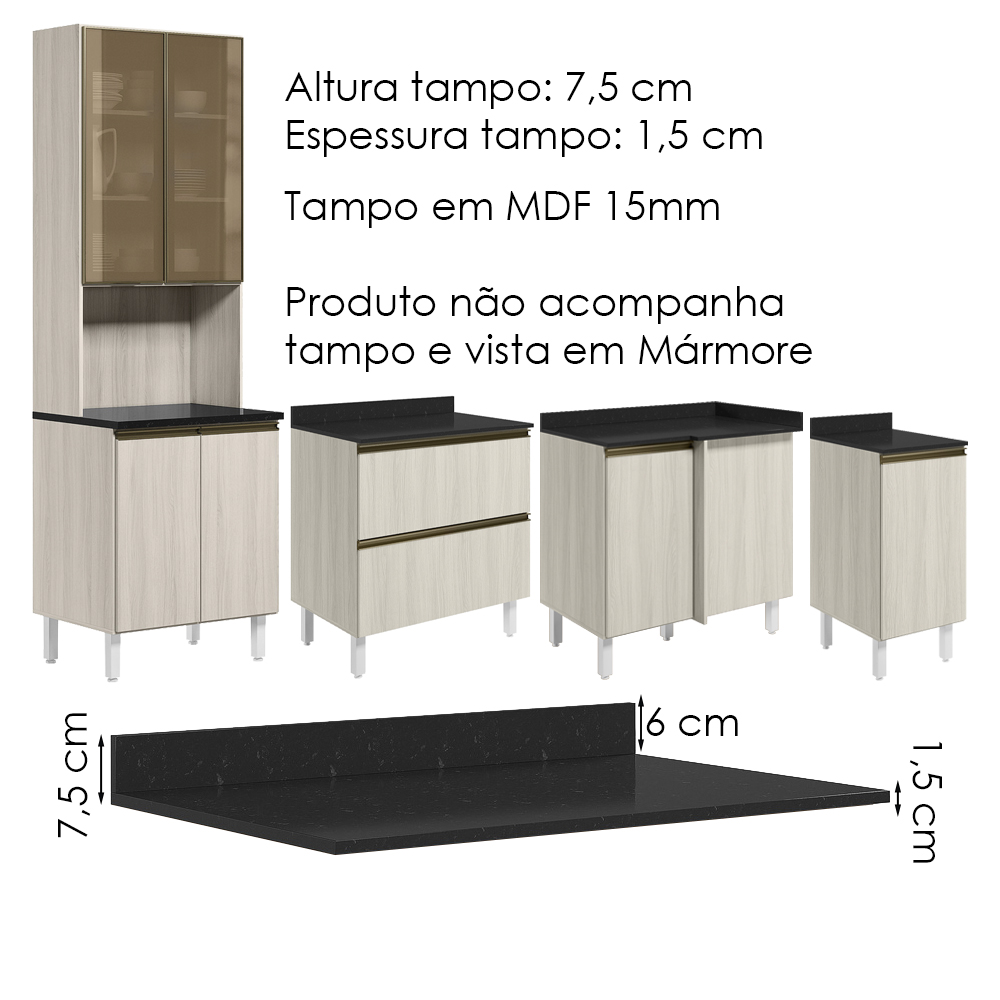 Cozinha Modulada 9 Peças MDF Kali Bianco Toq Bianco Toq Nicioli
