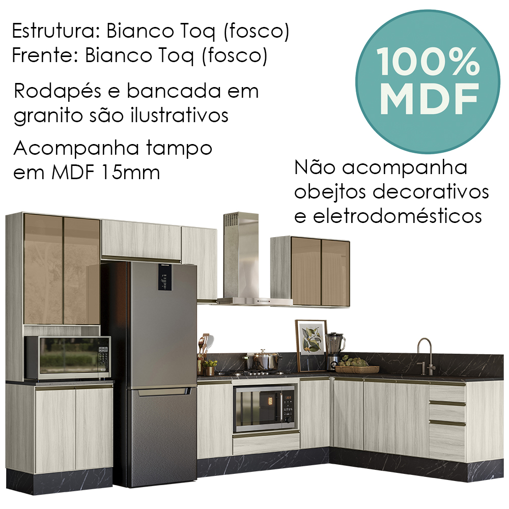 Cozinha Modulada 9 Peças MDF Kali Bianco Toq Bianco Toq Nicioli