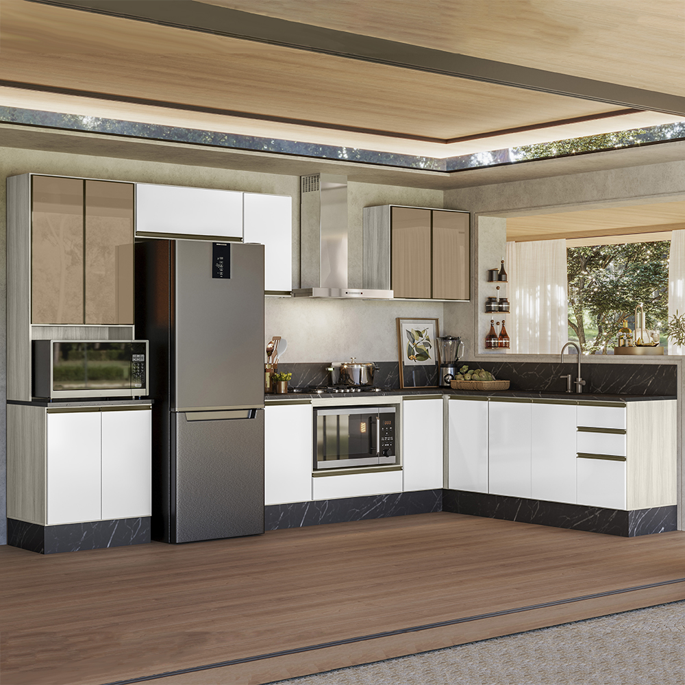 Cozinha Modulada 9 Peças MDF Kali Bianco Toq Branco Uv Nicioli
