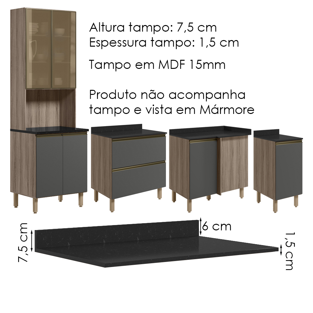Cozinha Modulada 9 Peças MDF Kali Carvalho Toq Chumbo Nicioli
