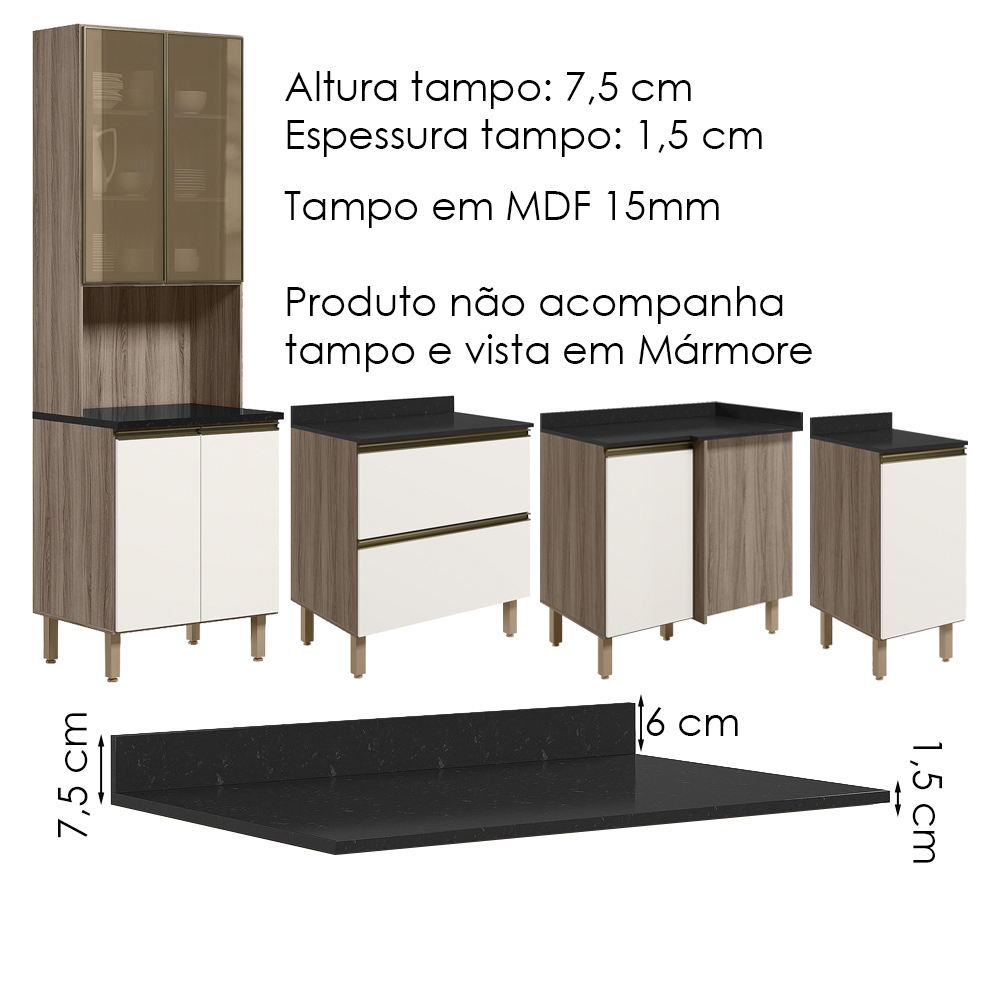 Cozinha Modulada 9 Peças MDF Kali Carvalho Toq Off White Cetim Nicioli