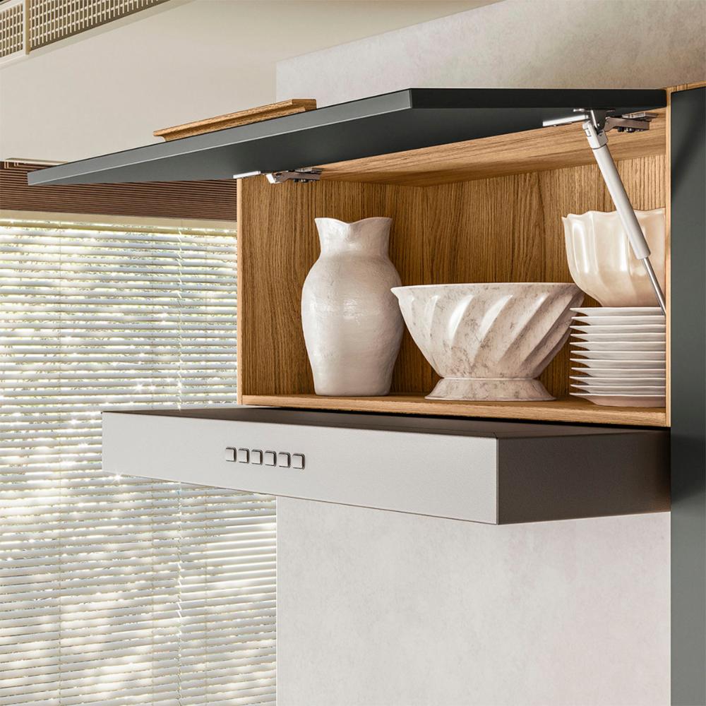 Cozinha com Balcão Lemon com 10 Portas e 1 Gaveta 222 cm Freijo/Chumbo