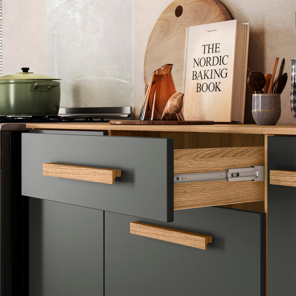 Cozinha com Balcão Lemon com 10 Portas e 1 Gaveta 222 cm Freijo/Chumbo