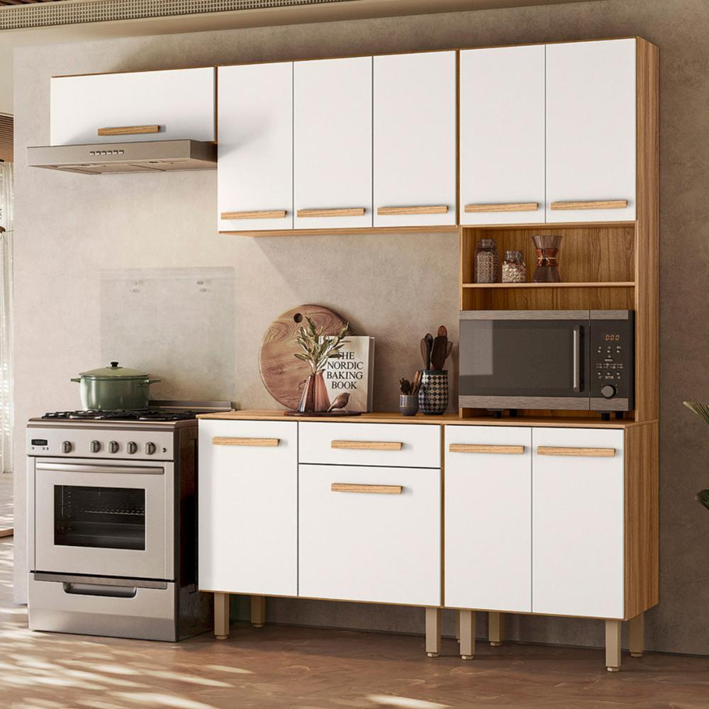 Cozinha com Balcão Lemon com 10 Portas e 1 Gaveta 222 cm Freijo/Off White
