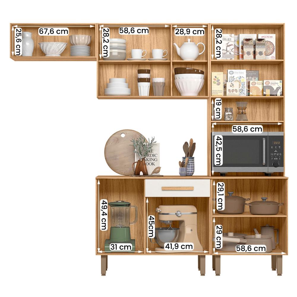 Cozinha com Balcão Lemon com 10 Portas e 1 Gaveta 222 cm Freijo/Off White