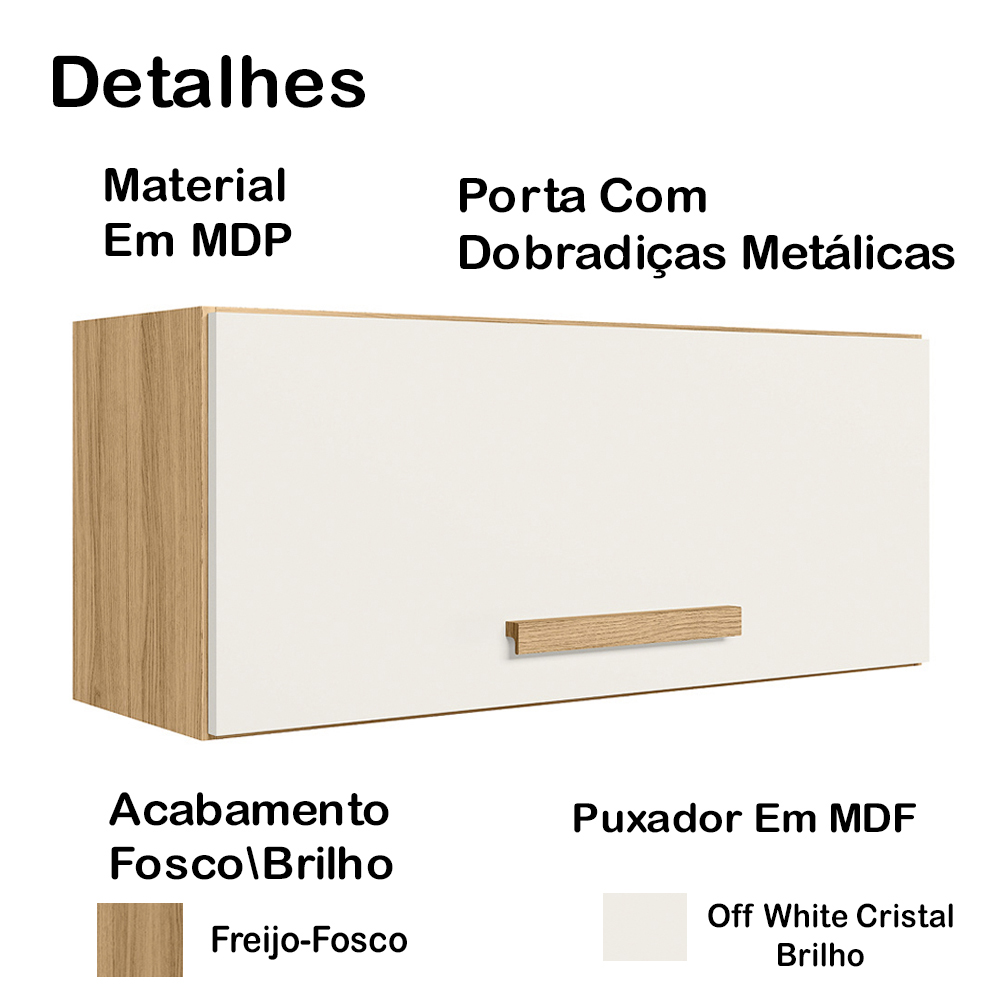 Kit Armario Aereo e Balcao 80cm 16978x16986 Freijo Off White Cristal Nicioli