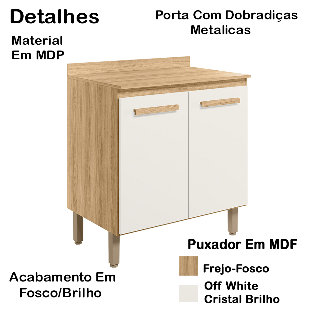Kit Armario Aereo e Balcao 80cm 16978x16986 Freijo Off White Cristal Nicioli