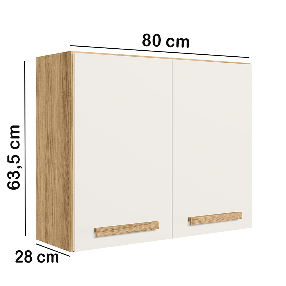 Kit Armario Aereo e Balcao 80cm 16980x16986 Freijo Off White Cristal Nicioli