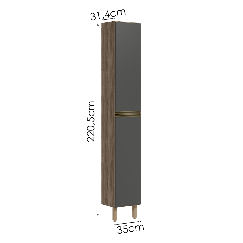 Paneleiro 2 Portas 221X35cm MDF Kali 12228 Carvalho Toq Chumbo Nicioli